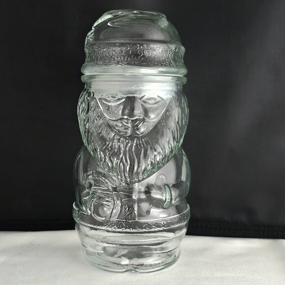 Santa Claus Glass Storage Jar 8.5" refillable lid Christmas terrarium vtg figura - Picture 1 of 14